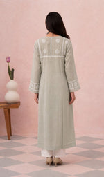 Khaki kurti back view on the model