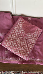 Folded wine mul chanderi kurta, gala and neckline work