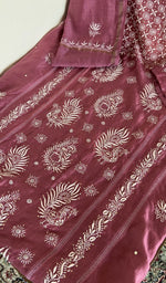 Wine mul chanderi kurta, close view of the embroidery