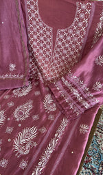 Stitch detail on the wine mul chanderi kurta