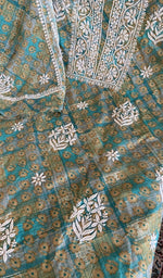 Fine chikankari on printed mul cotton on the teal mul cotton