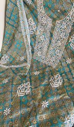 Stitch detail on the teal mul cotton kurta