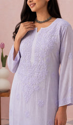 Lavender kurti upper body with the neckline chikankari