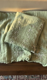 Folded sage green mul chanderi kurta, second view