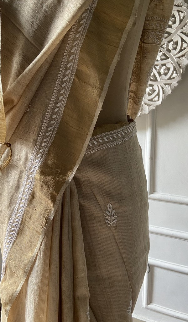 gold pure khadi silk saree, drape and pleats