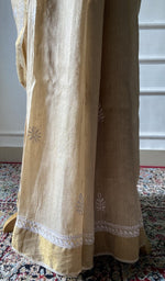 Load image into Gallery viewer, hand chikankari across the gold pure khadi silk saree body