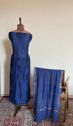 Royal blue chanderi silk set on the mannequin with its dupatta
