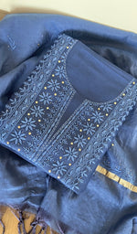 Folded royal blue chanderi silk kurta, second view