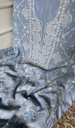 Load image into Gallery viewer, Border and hem of the steel blue pure maheshwari mul chanderi