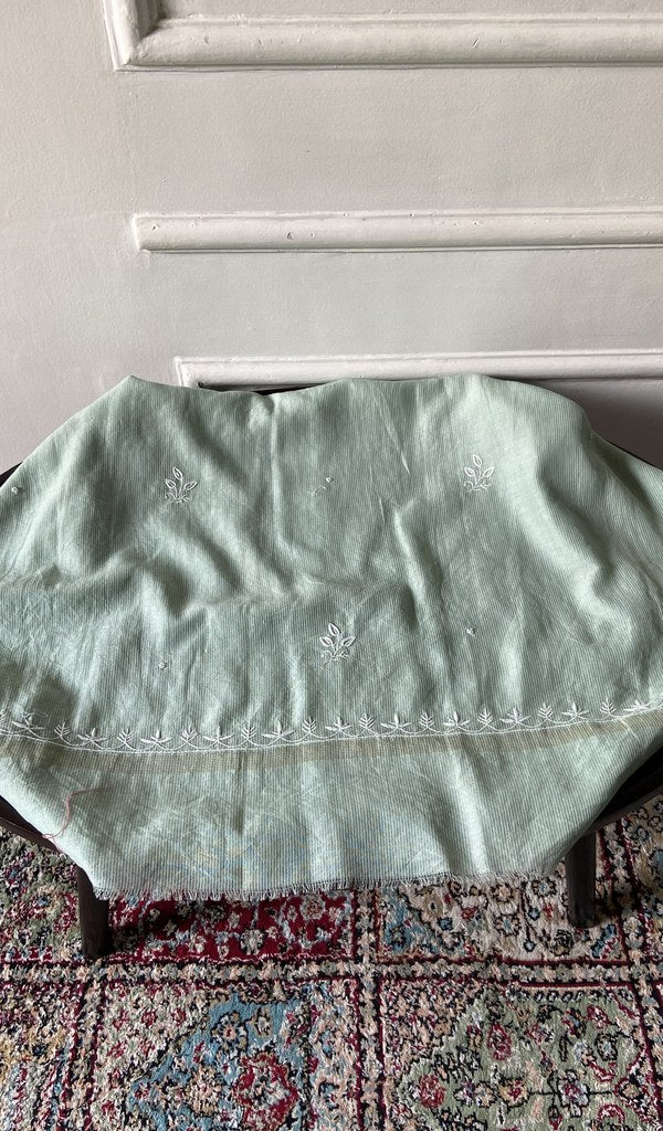 Chikankari across the body of the sage kurta piece