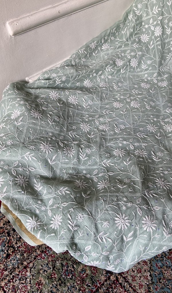 Gala and front panel worked in do taar and teen taar chikankari