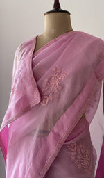 border and edging on the pink pure organza silk saree