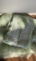 Inara — Sage Green Pure Organza Silk Chikankari 2 Pc Unstitched Suit Set