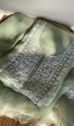 Folded sage green organza silk kurta, second view