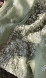 Stitch detail on the sage green organza silk kurta
