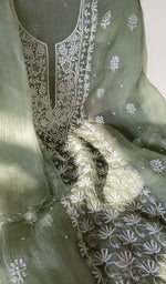 Close view of the sage green kurta fabric