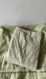 Green cotton kurta piece folded, fine front and back jaaldar chikankari anarkali