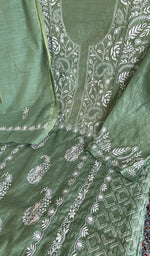 Stitch detail on the sage green linen kurta