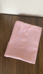 Folded pink chanderi silk kurta, gala and neckline work