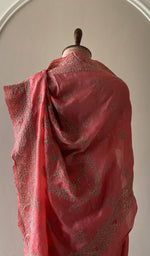 Coral tussar silk saree, detail view