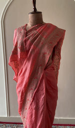 Coral tussar silk saree, lower half