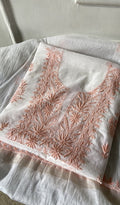 Mira — White Pure Mul Chanderi Peach Thread Chikankari 2 Pc Unstitched Suit Set