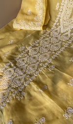 Close view of the yellow kurta fabric