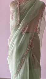 drape across the shoulder, green pure organza silk