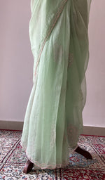 back of the green chikankari saree