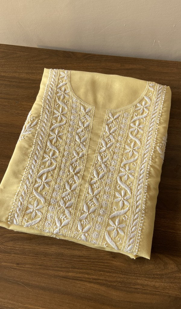 Shumaira — Lemon Yellow Cotton Chikankari 1 Pc Unstitched Kurti Fabric