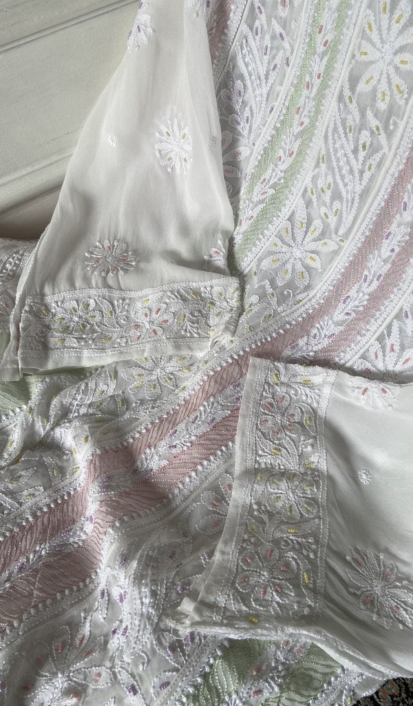 front back chikankari anarkali across the kurta