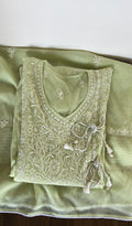 Mahveen M — Pista Green Pure Mul Chanderi Chikankari 2 Pc Semi-Stitched Suit Set