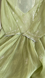 The dupatta spread out, pista green mul chanderi