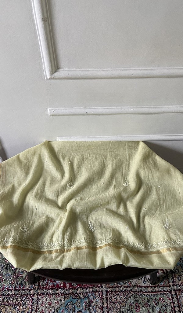 pale yellow pure mul chanderi, full piece laid out