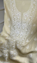 Load image into Gallery viewer, close view of the hand embroidery, ivory pure mul chanderi