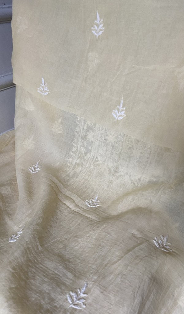 dupatta chikankari detail, ivory pure mul chanderi