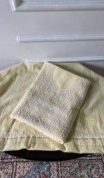 Load image into Gallery viewer, ivory pure mul chanderi chikankari 3 pc unstitched suit set, folded