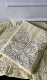 Load image into Gallery viewer, ivory chikankari set folded, worked panel on top