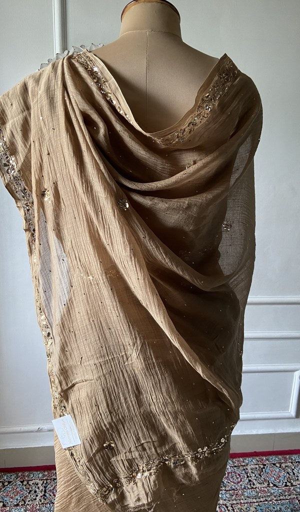 border detail on the bronze pure mul chanderi saree