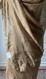 Load image into Gallery viewer, hand chikankari across the bronze pure mul chanderi saree body
