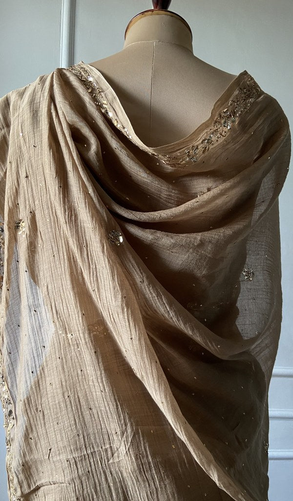 bronze pure mul chanderi saree, full drape