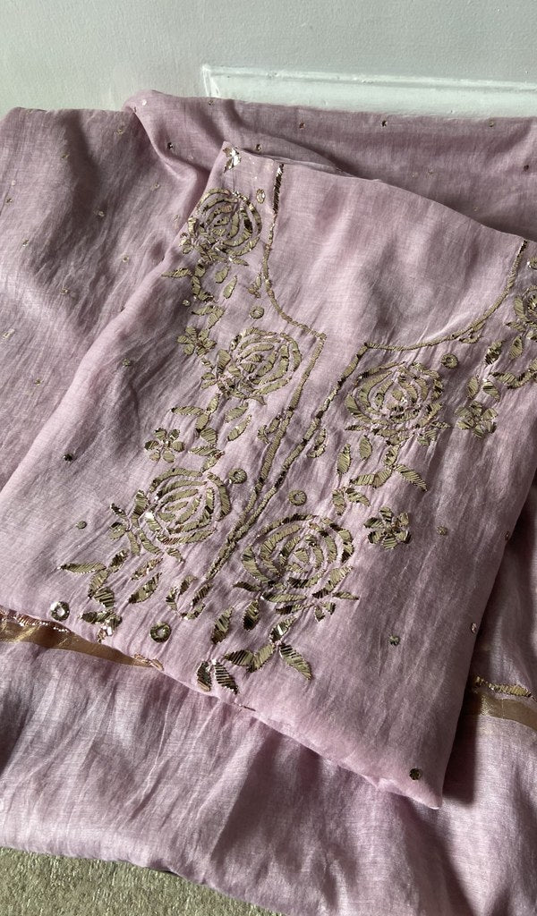 Lilac Pure Mul Chanderi Chikankari 3 Pc Unstitched Suit Set — Badla Rose