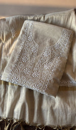 Folded beige tissue chanderi kurta, second view