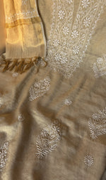 Fine chikankari on the beige tissue chanderi