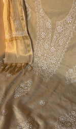 Stitch detail on the beige tissue chanderi kurta