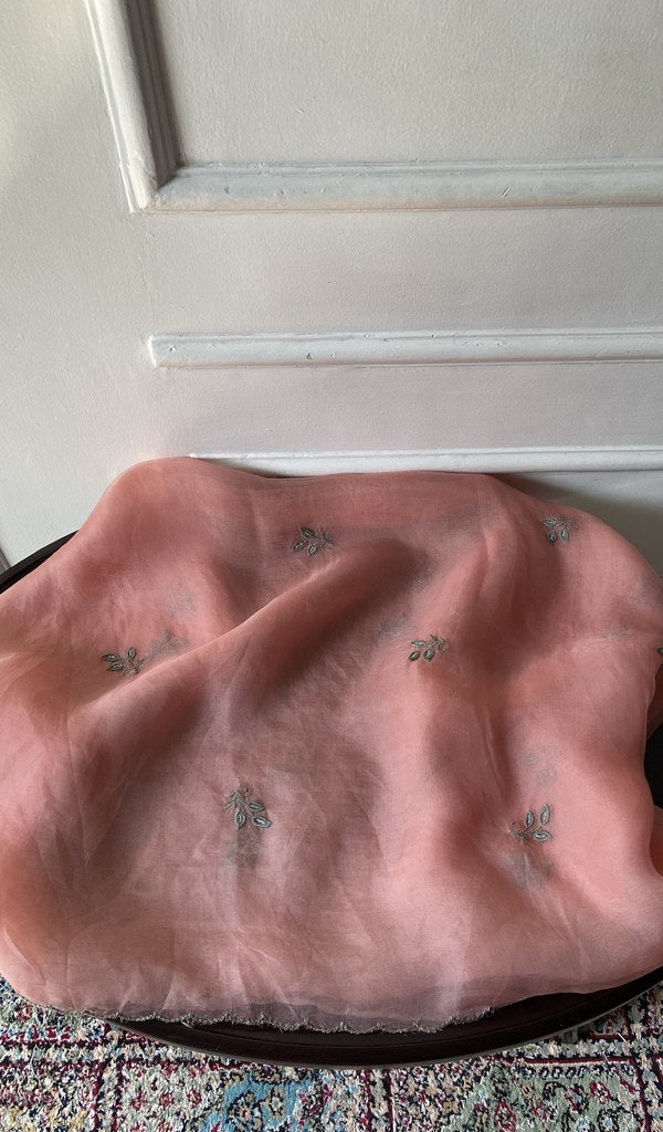 peach pure organza silk, full piece laid out
