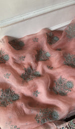 Load image into Gallery viewer, gala and front chikankari on peach pure organza silk