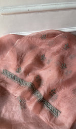Load image into Gallery viewer, border and hem work on peach pure organza silk