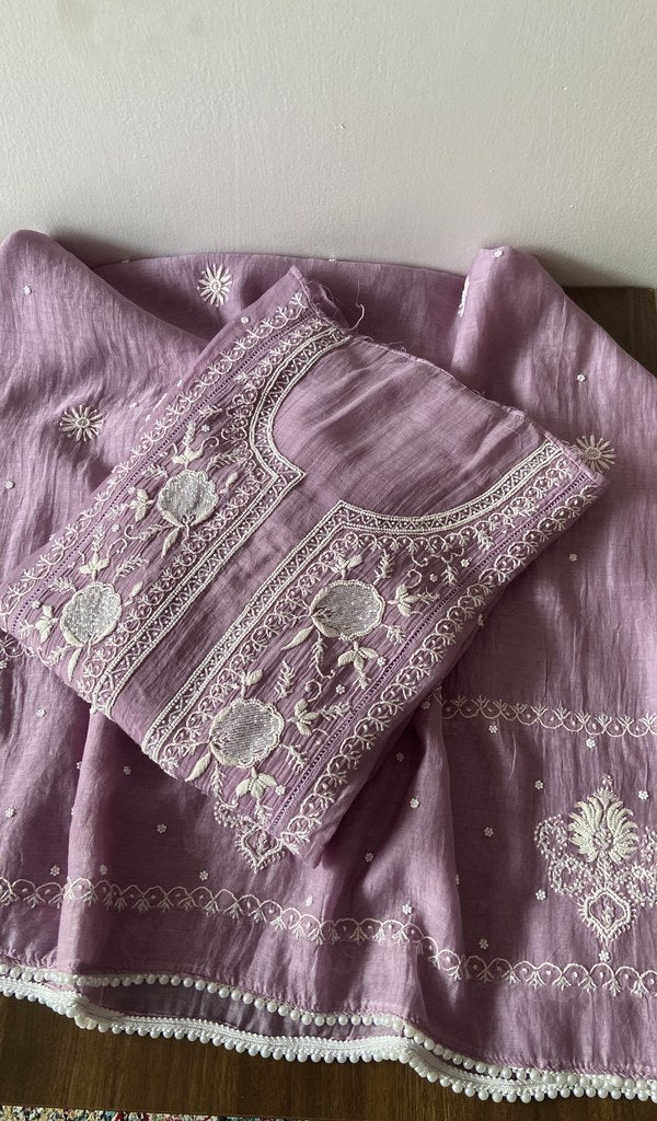 Joud — Lilac Pure Mul Chanderi Chikankari 2 Pc Semi-Stitched Suit Set