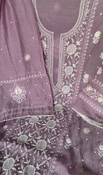 Sleeve work on lilac pure mul chanderi